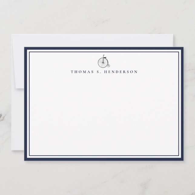 Classic Double Border Denim Blue Correspondence   Note Card (Front)