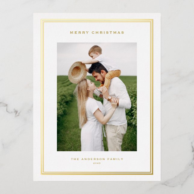 Classic Double Border Photo Layout Christmas Foil Holiday Postcard (Front)