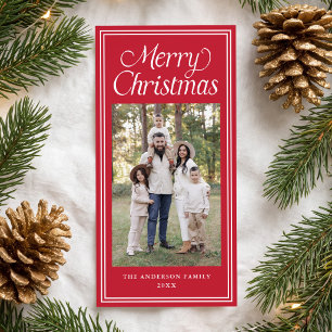 Classic Double Border Red 3 Photo Christmas Holiday Card