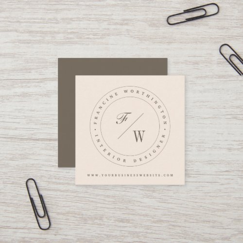 Classic Double Monogram Circle Stamp Minimalist Square Business Card