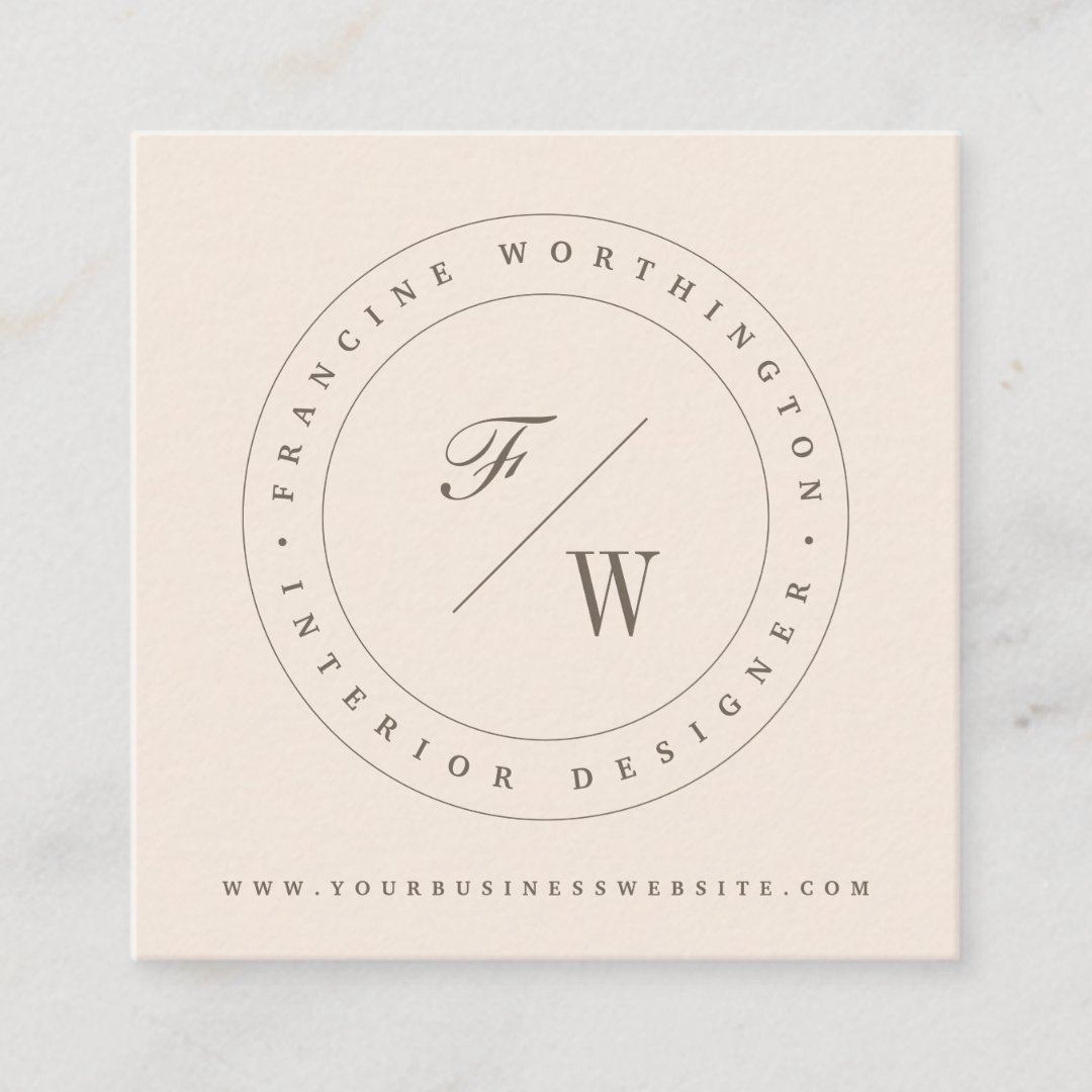Classic Double Monogram Circle Stamp Minimalist Square Business Card ...