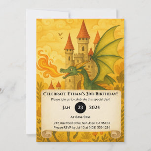 Classic Dragon and Knight Fairytale Scene Birthday Invitation