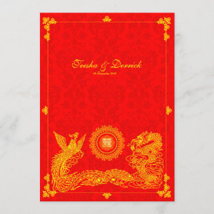 Classic dragon phoenix chinese wedding invitation