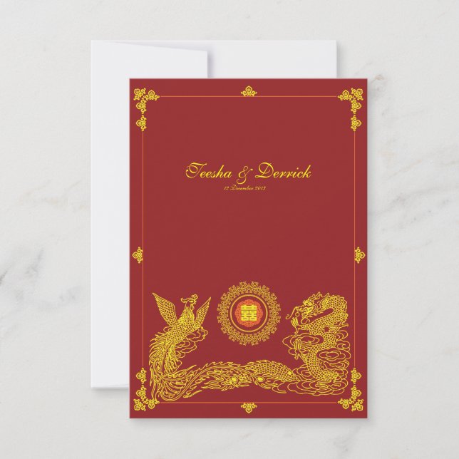 Classic dragon phoenix chinese wedding invitation2 RSVP card (Front)