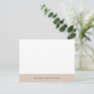 Classic Dreamy Biege Color Block Name Flat Note Card