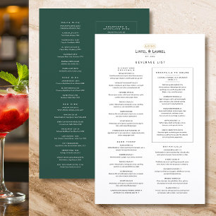 Classic Drinks List Restaurant Minimalist Green Menu