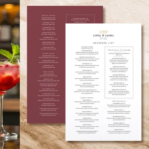 Classic Drinks List Restaurant Minimalist Red Menu