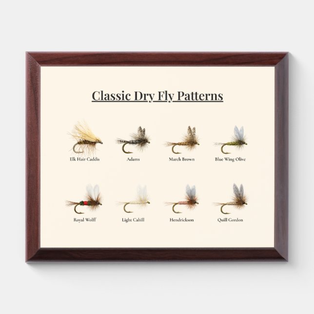 Classic Dry Fly Patterns Wood Plaque – 8 Patterns (Horizontal)