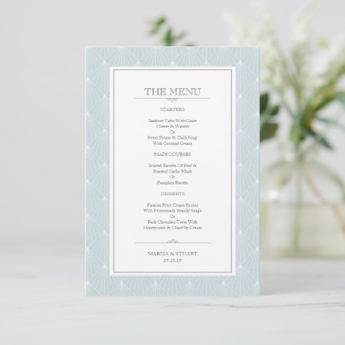 Classic Duck Egg Blue Art Deco Wedding Menu