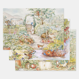 Classic duck in a garden wrapping paper sheets