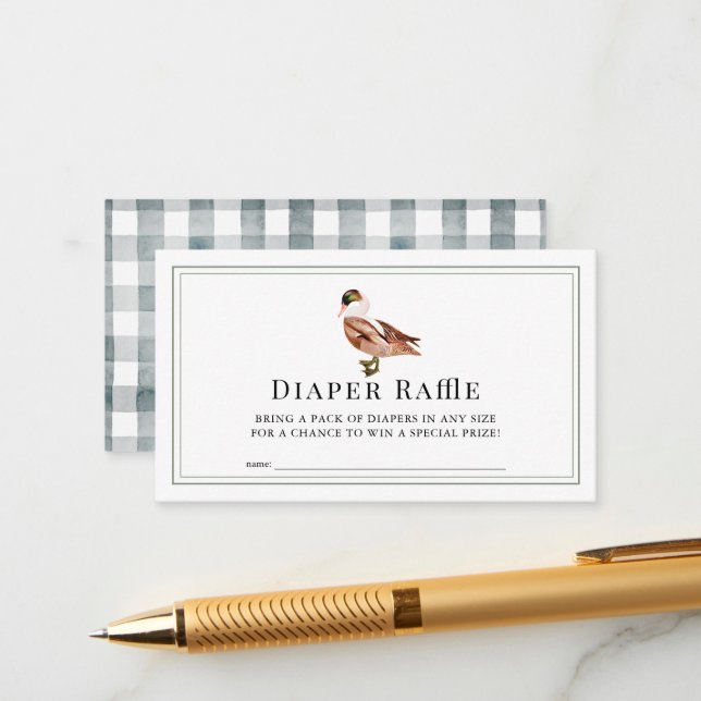 Classic Duck/Mallard White Diaper Raffle Ticket Enclosure Card (Front/Back In Situ)