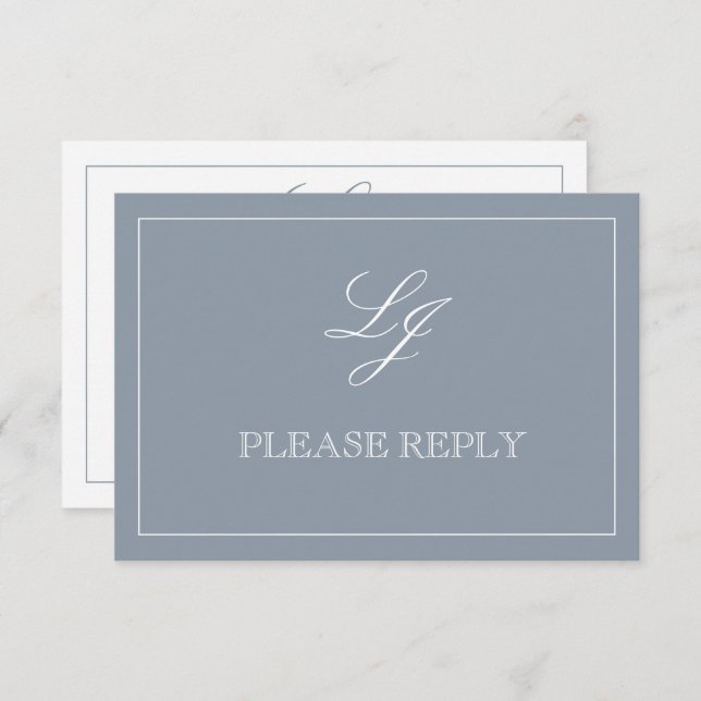 Classic Dusty Blue Calligraphy Monogram No Meals RSVP Card (Front/Back)