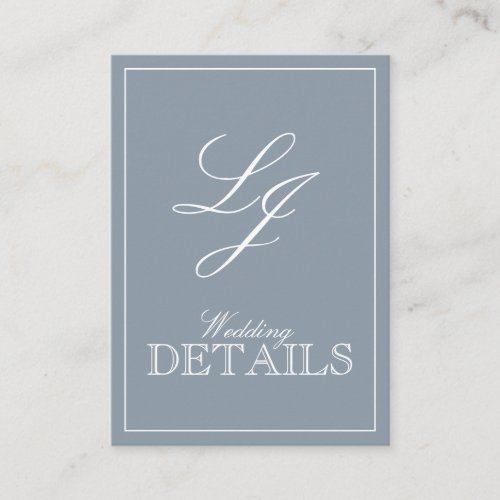 Classic Dusty Blue Calligraphy Monogram Wedding Enclosure Card