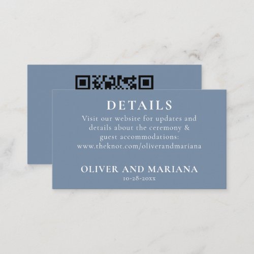 Classic Dusty Blue Details QR Code Wedding Enclosure Card