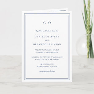 Classic Dusty Blue Elegant Wedding Invitation