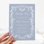 Classic Dusty Blue Floral 50th Birthday Party Invitation<br><div class="desc">Elegant French Victorian blue floral frame birthday party invitation for any age. For more advanced customization of this design,  please click the DESIGN TOOL BUTTON above!</div>