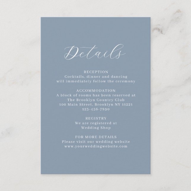 Classic Dusty Blue Floral Crest Monogram Wedding Enclosure Card (Front)