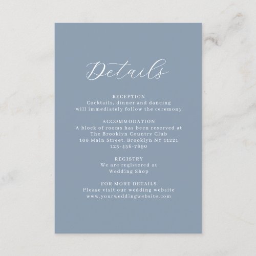 Classic Dusty Blue Floral Crest Monogram Wedding Enclosure Card