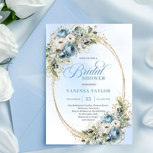 Classic Dusty Blue Floral Eucalyptus Bridal Shower