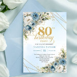 Classic Dusty Blue Floral Gold 80th Birthday Invit Invitation<br><div class="desc">✅ For matching items search 37-80 in my collections ✅ Celebrate a milestone in style with this boho 80th birthday invitation, featuring watercolor dusty blue and white flowers, eucalyptus greenery, and a gold frame. Printed on Zazzle’s premium card stock, each invitation showcases vibrant colors, crisp details, and luxurious textures. The...</div>