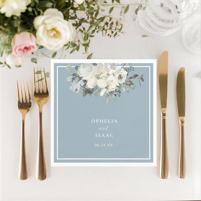 Classic Dusty Blue Floral Wedding Napkins (Creator Uploaded)