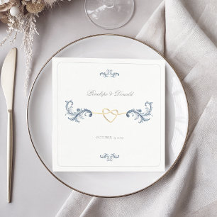 Classic Dusty Blue Gold Wedding Napkins