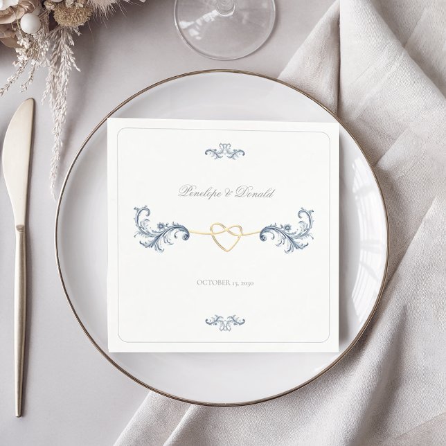 Classic Dusty Blue Gold Wedding Napkins (Creator Uploaded)