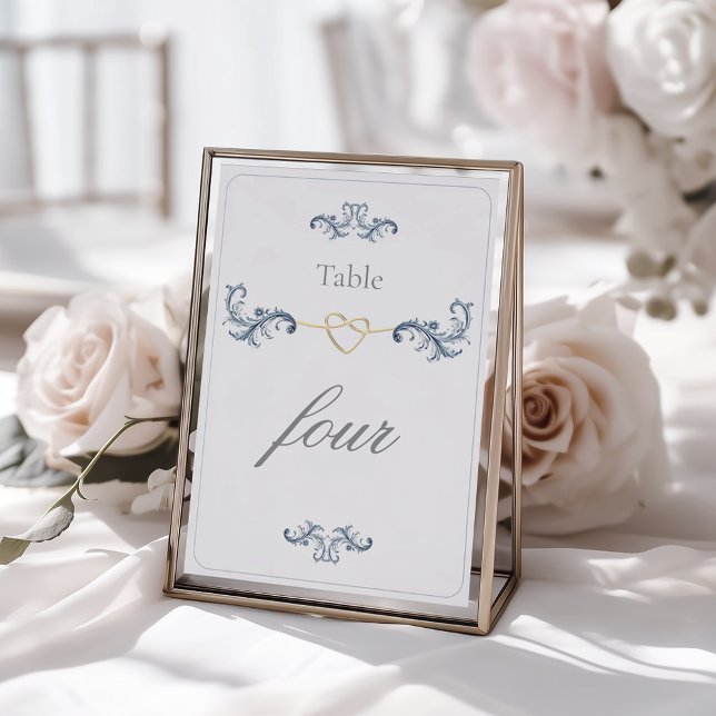 Classic Dusty Blue Gold Wedding Table Number (Creator Uploaded)
