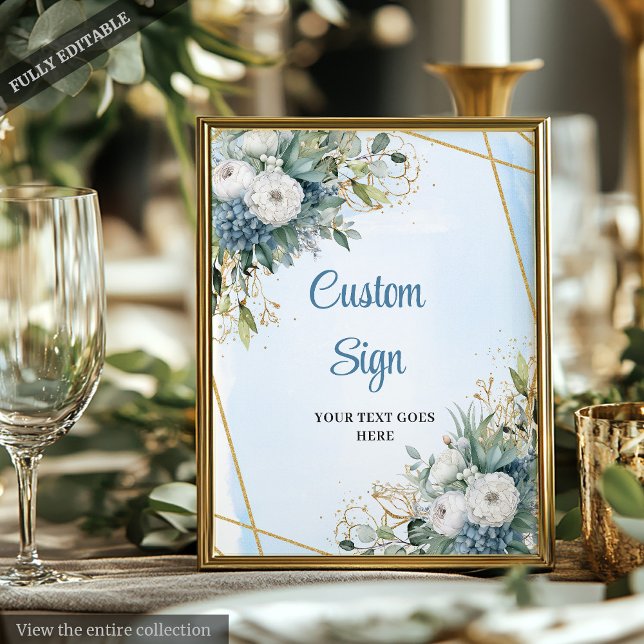 Classic Dusty Blue Greenery Custom Digital Sign (Classic Dusty Blue Greenery Custom Wedding Sign)