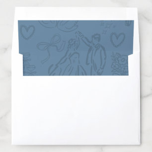 Classic Dusty Blue Hand Drawn Wedding Sketch Art  Envelope Liner