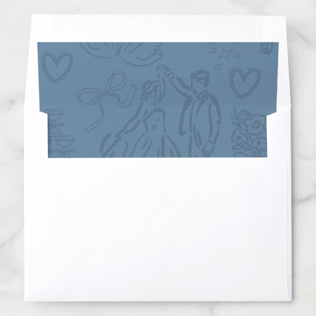 Classic Dusty Blue Hand Drawn Wedding Sketch Art  Envelope Liner (In Envelope)