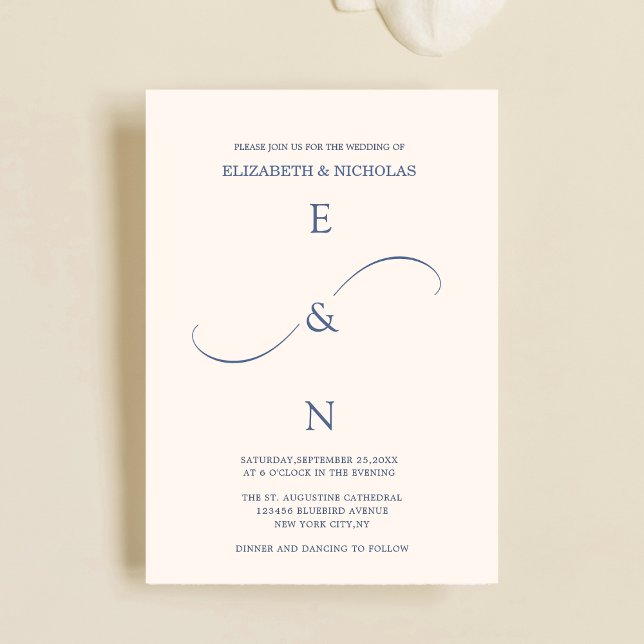 classic dusty blue minimal elegant stylish wedding invitation (Creator Uploaded)