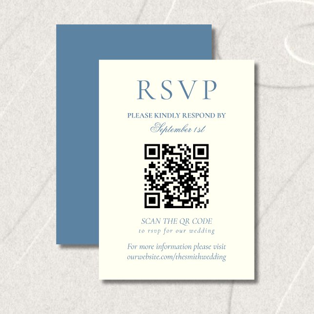 Classic Dusty Blue Minimalist Wedding QR Code RSVP Card (Classic Dusty Blue Minimalist Wedding QR Code RSVP Card)