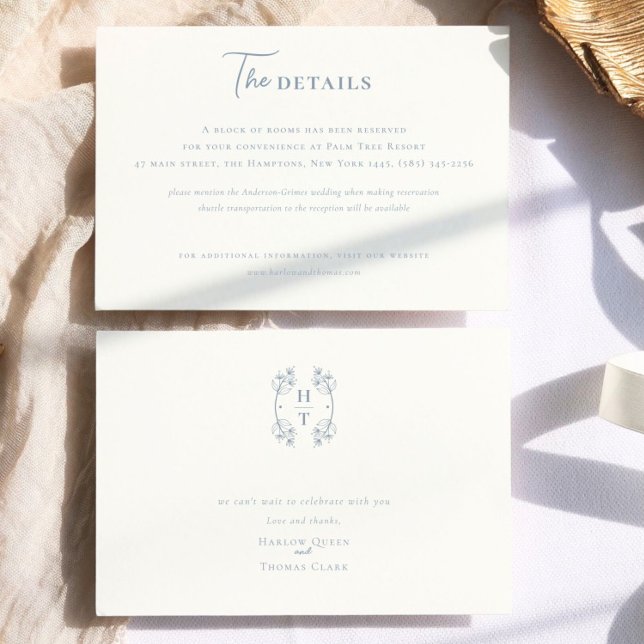 Classic Dusty Blue Monogram Crest Wedding  Enclosure Card (Creator Uploaded)