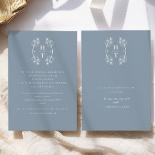 Classic Dusty Blue Monogram Crest Wedding  Enclosure Card