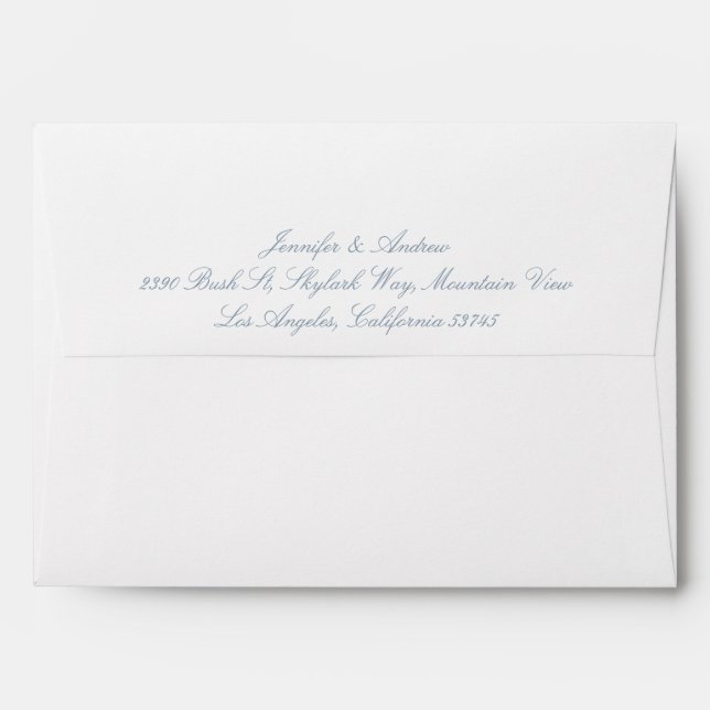 classic Dusty Blue on white calligraphy wedding Envelope (Back (Top Flap))