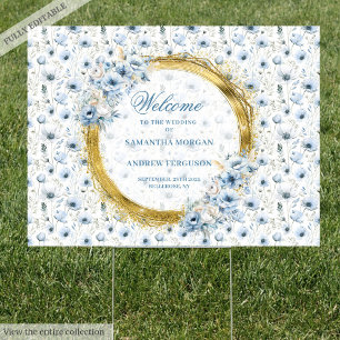 Classic dusty blue pastel gold watercolor yard sign