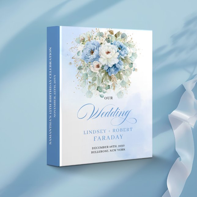 Classic Dusty Blue Peonies Wedding Album Ring Bind 3 Ring Binder (Classic Dusty Blue Peonies Wedding Album Ring Binder)