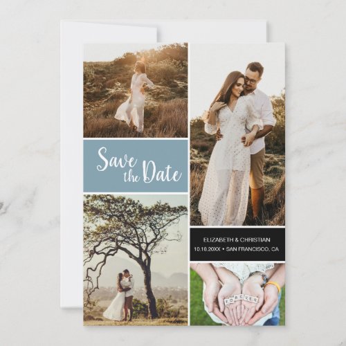 Classic Dusty Blue Photo Collage Wedding Save The Date