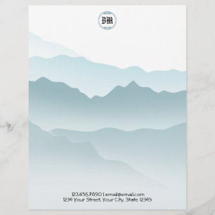 Classic Dusty Blue Rolling Mountains View Letterhead