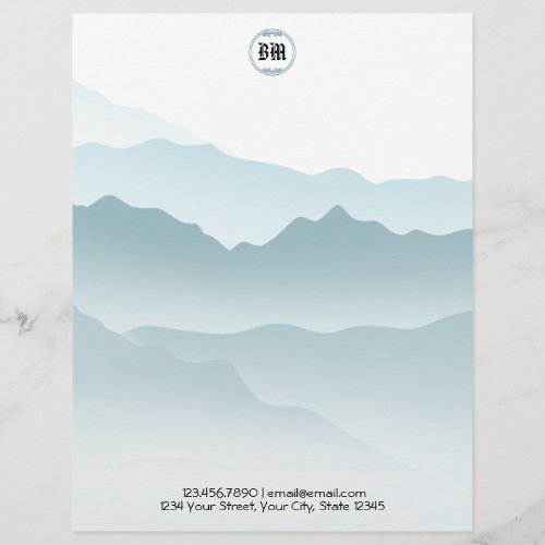 Classic Dusty Blue Rolling Mountains View  Letterhead