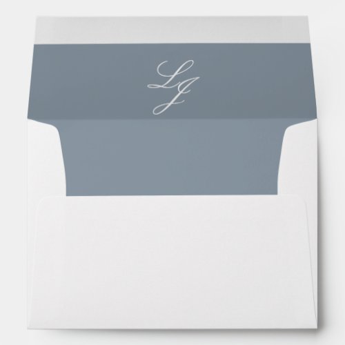 Classic Dusty Blue Script Monogram Return Address Envelope