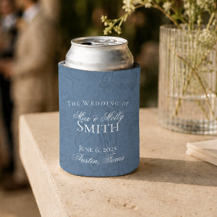 Classic Dusty Blue Sketch Art Wedding Favor Can Cooler