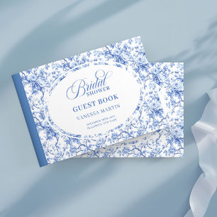 Classic Dusty Blue Toile Roses Bridal Shower Log Guest Book