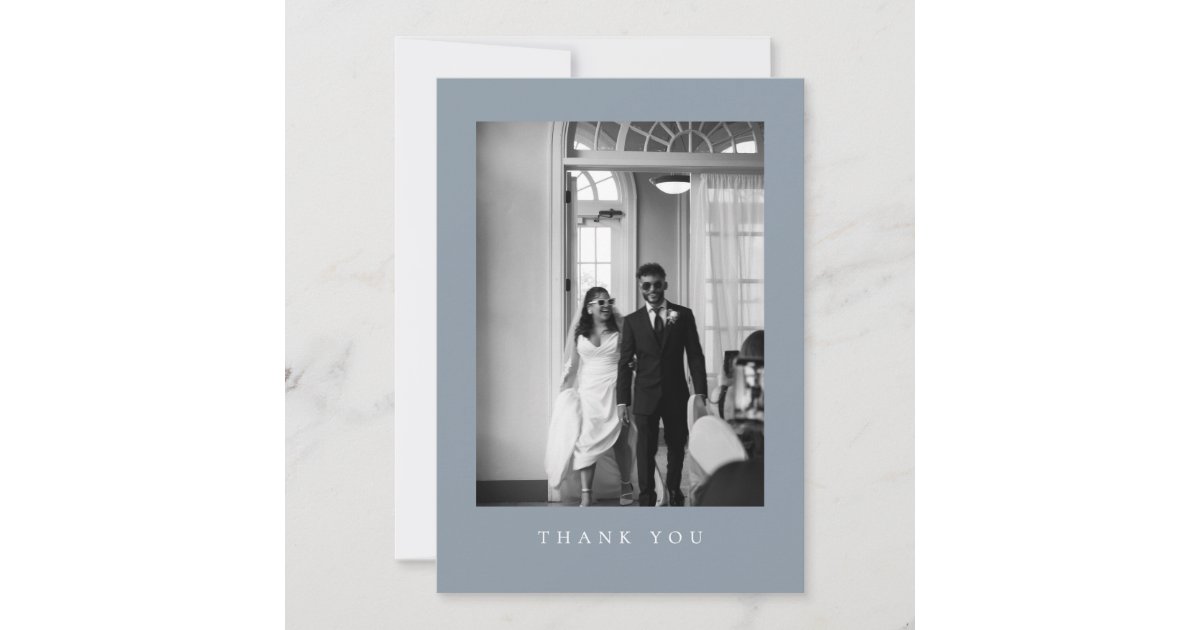 Classic Dusty Blue Wedding Photo Thank You Card | Zazzle