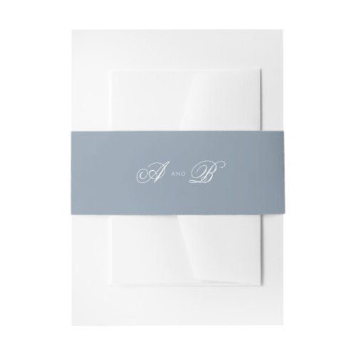 Classic Dusty Blue & White Monogram Script Wedding Invitation Belly Band
