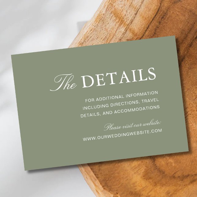 Classic Dusty Green Script Wedding Information Enclosure Card (Classic dusty green enclosure cards provide wedding details with timeless style and clarity.)