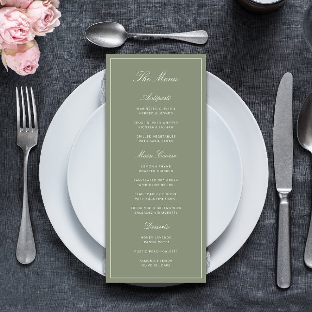 Classic Dusty Green Script Wedding Menu (Classic dusty green wedding menus add elegant detail to your beautifully styled reception.)