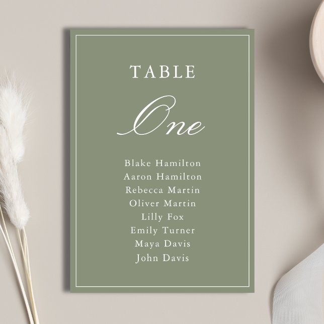 Classic Dusty Green Script Wedding Table Number (Classic dusty green table numbers create a polished look while guiding guests smoothly.)