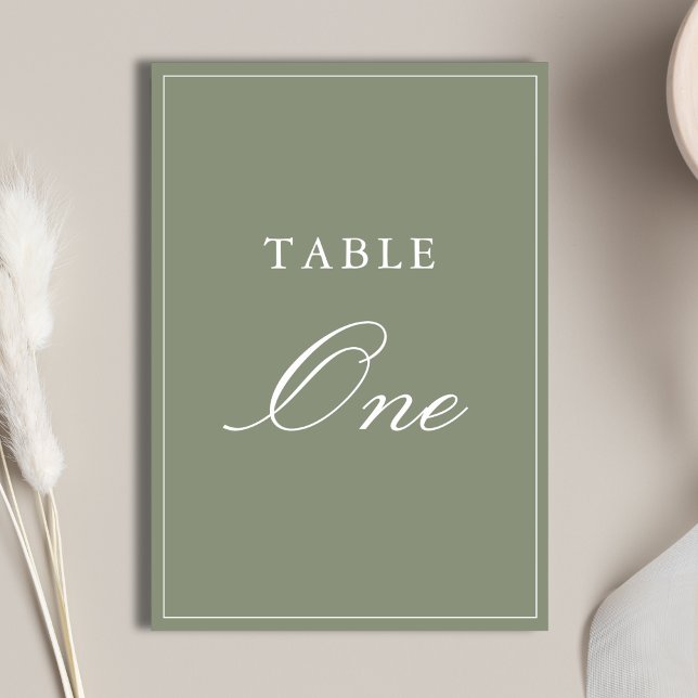 Classic Dusty Green Script Wedding Table Number (Classic dusty green table numbers add elegant organization to your wedding reception.)